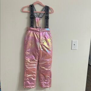 Pink Iridescent Kids Snow Pants with Adjustable Suspenders Lola and the Boys 6